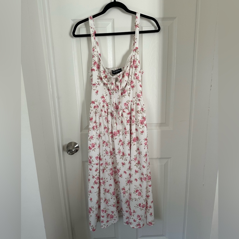 White Floral Dress with Pink Rose Print